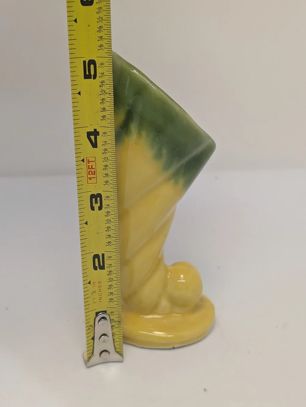 Vtg Shawnee Pottery Cornucopia Yellow and Green Swirl Mini Bud Vase